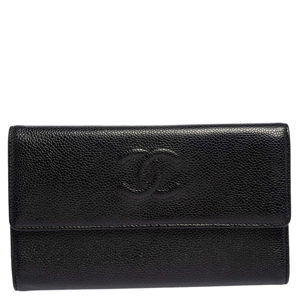 مملوكة مسبقًا Chanel Black Caviar Leather CC Timeless Wallet