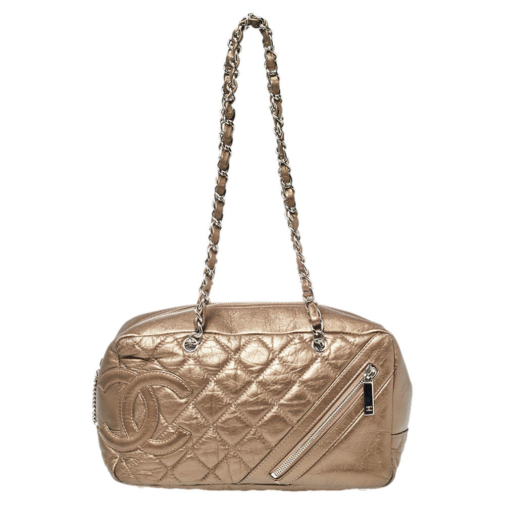 Pre Owned Chanel Metallic Quilted Leather Cambon Chain Bowler Bag