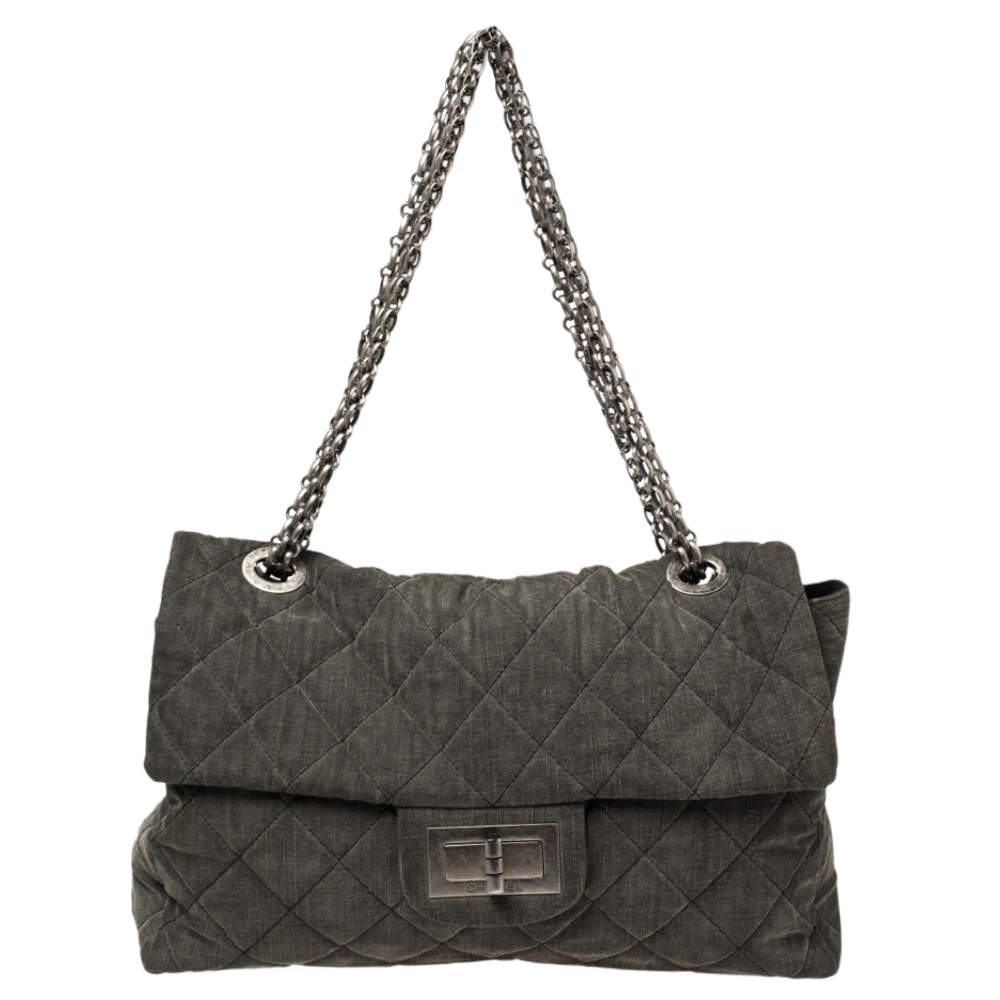 Chanel 2.55 Reissue XXL Grey Denim Airlines Flap Travel Maxi Quilted M –  House of Carver