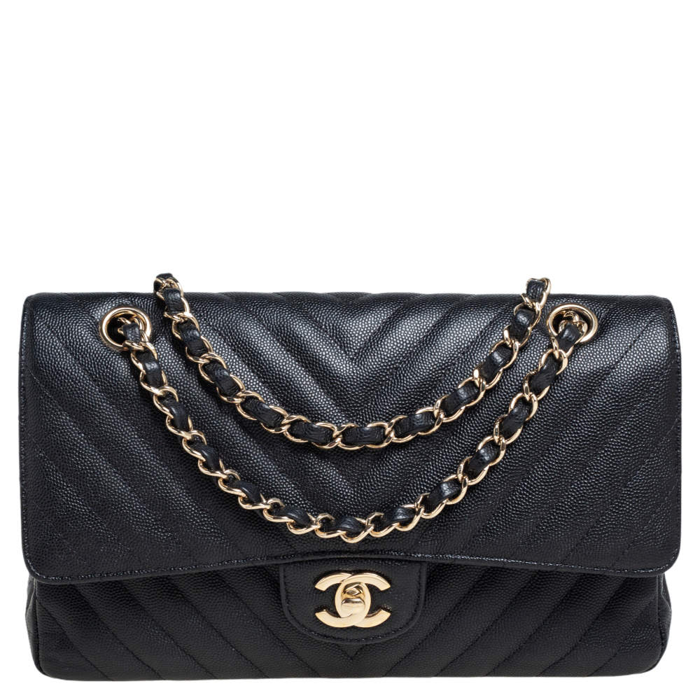 Chanel Black Chevron Caviar Flap Shoulder Bag Q6BHAP0FKB000
