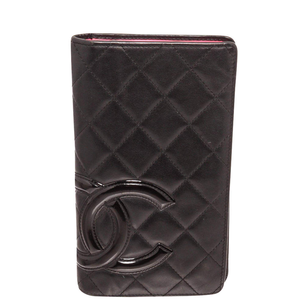 Pre Owned Chanel Black Leather Cambon Ligne Bifold Wallet