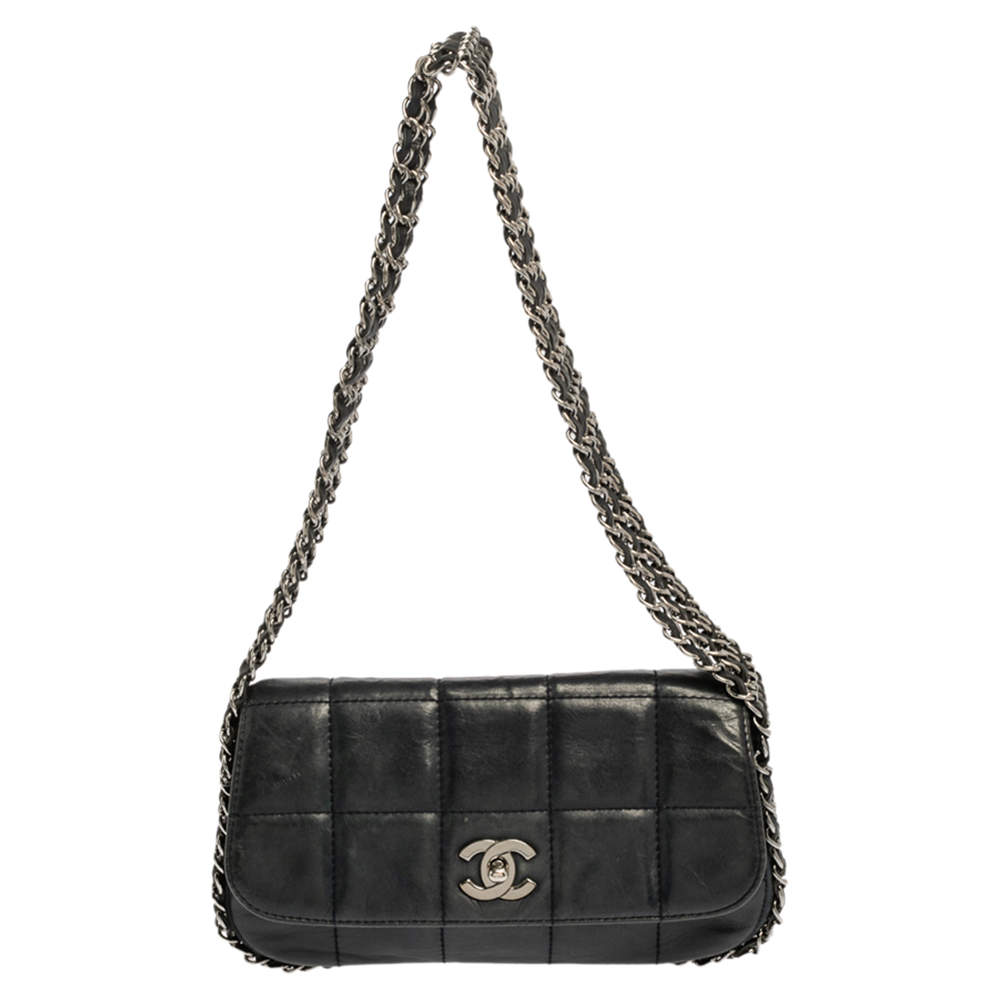 مملوكة مسبقًا Chanel Navy Blue Square Quilted Leather Multi Chain Flap Bag