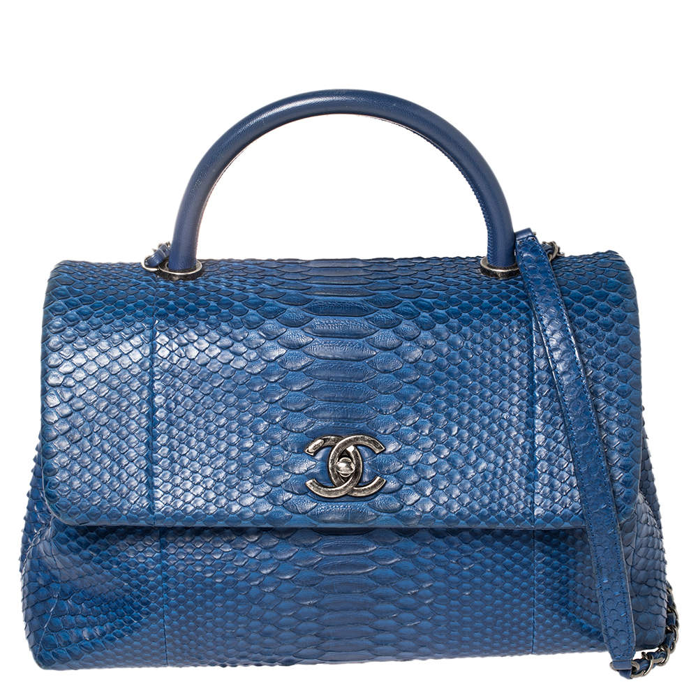 Chanel Blue Python Large Coco Top Handle Bag