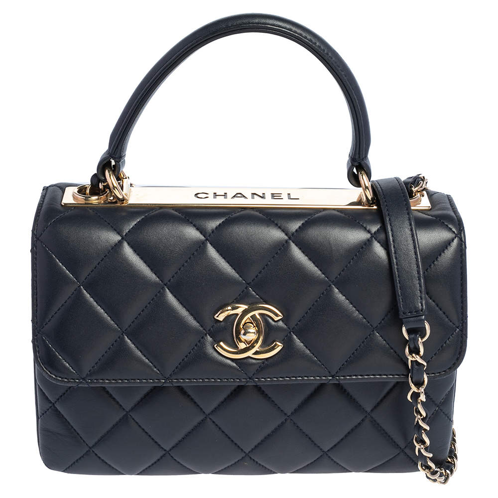 CHANEL Chevron Quilted Small Trendy CC Flap Dual Handle Lambskin Bag Blue