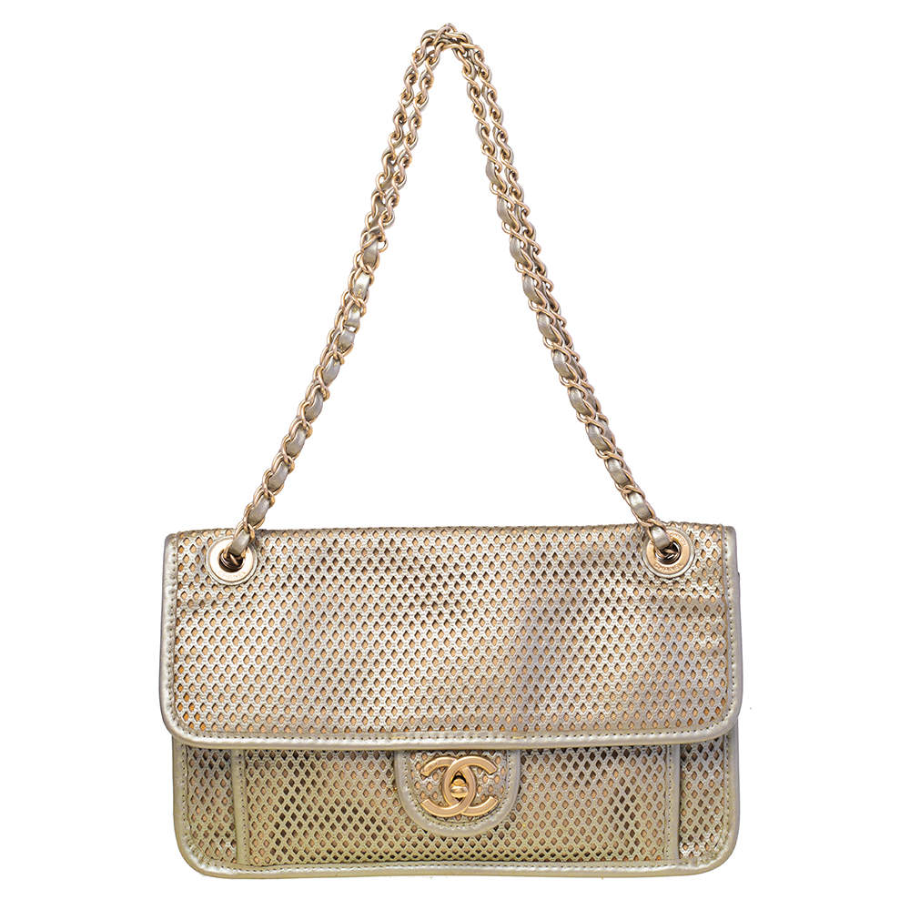 Chanel Gold Perforated Leather Timeless Shoulder Bag