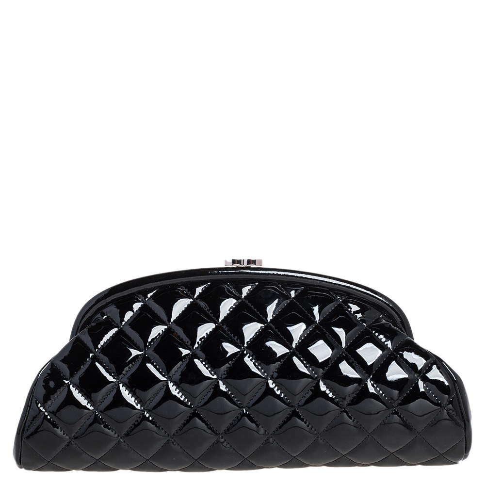 Chanel Black Quilted Patent Leather Timeless Clutch