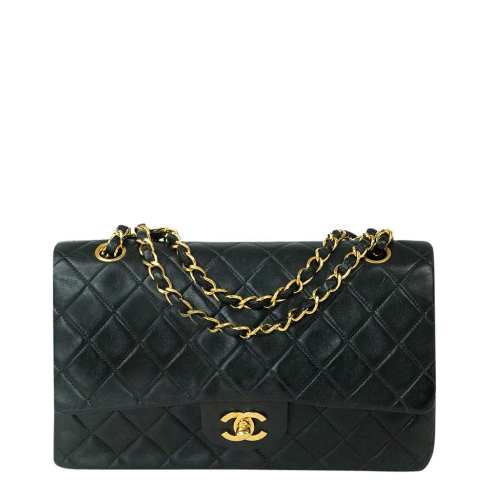 Pre Owned Chanel Black Leather Classic Double Flap Bag 