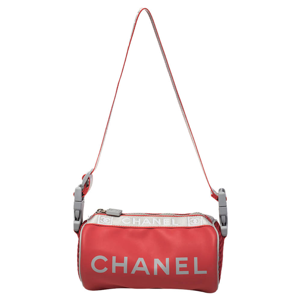 Chanel Red/Grey Coated Fabric Sport Mini Barrel Bag Chanel