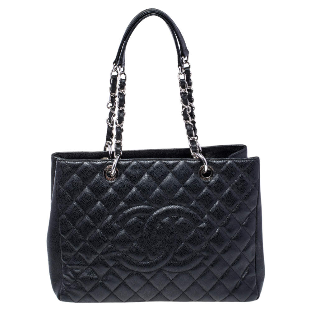 Pre Owned Chanel Black Quilted Caviar Leather Grand Shopping Tote
