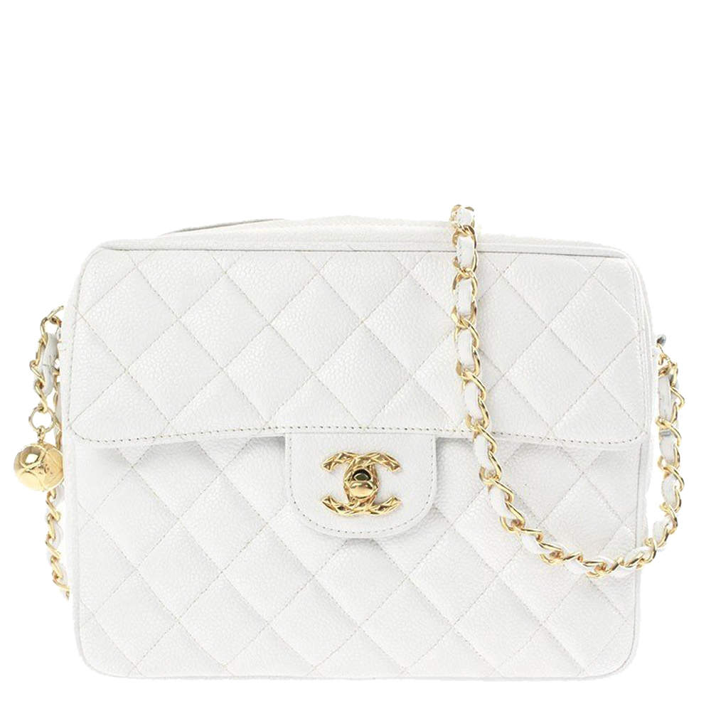 مملوكة مسبقًا Chanel White Caviar Leather Shoulder Bag