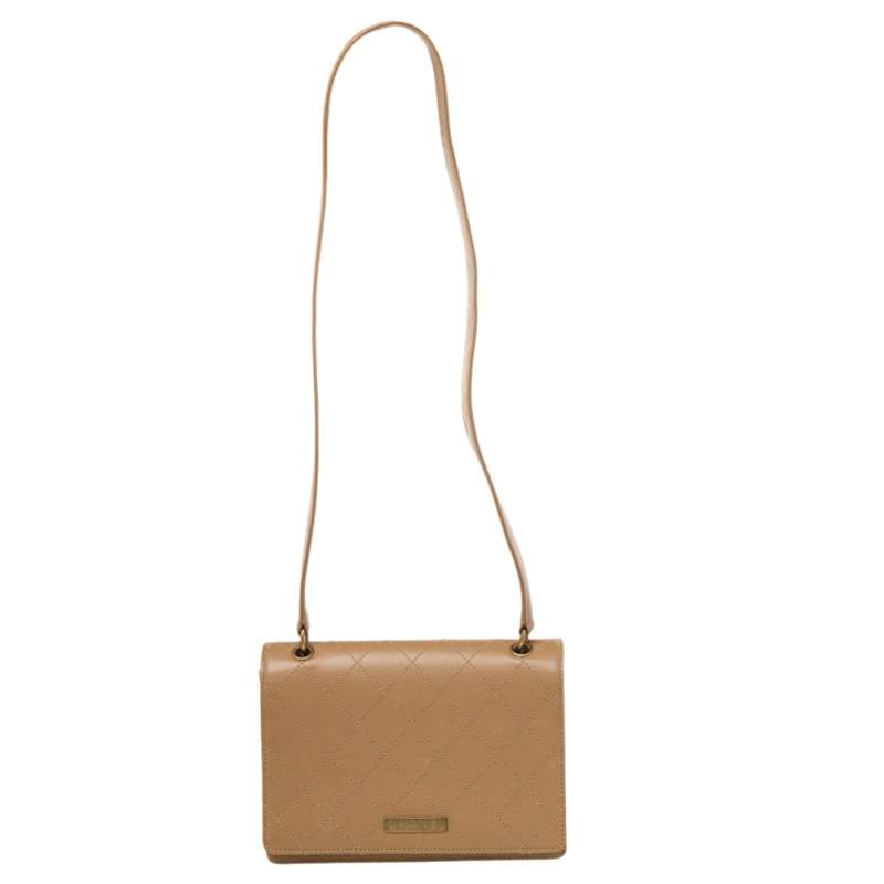 Pre Owned Chanel Sand Beige Quilted Caviar Leather Vintage Flap Shoulder Bag