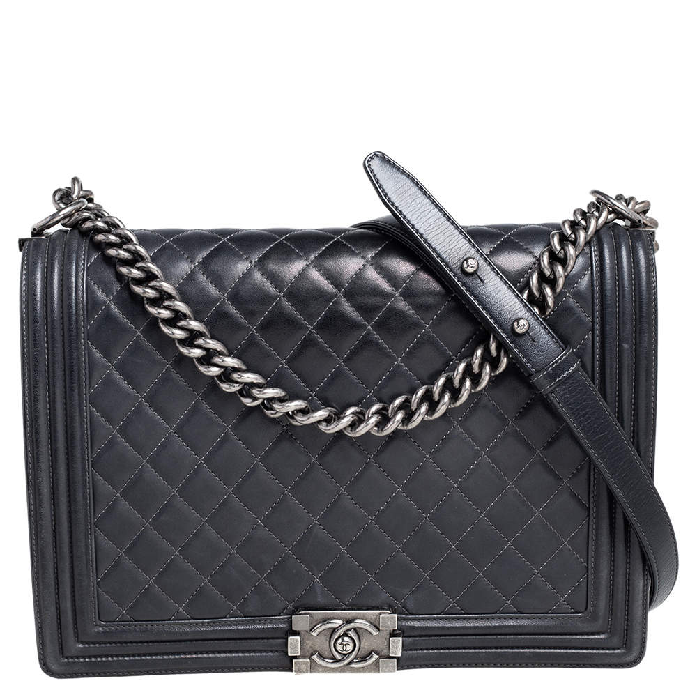 Chanel Grey Quilted Leather Large Boy Flap Bag Chanel | The Luxury Closet