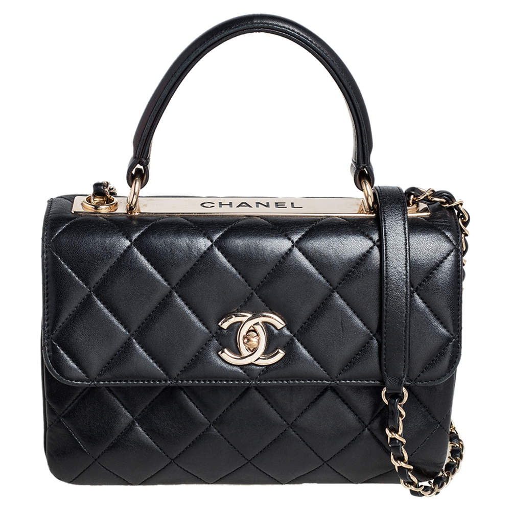 Pre Owned Chanel Black Quilted Lambskin Leather Small Trendy CC Flap Top Handle Bag