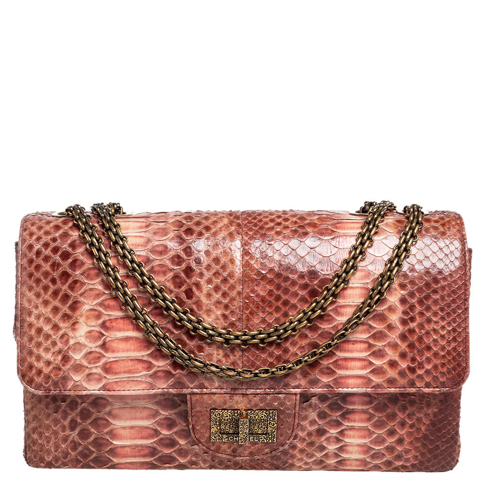 Pre Owned Chanel Ombre Red Python 2.55 Reissue Classic 226 Flap Bag