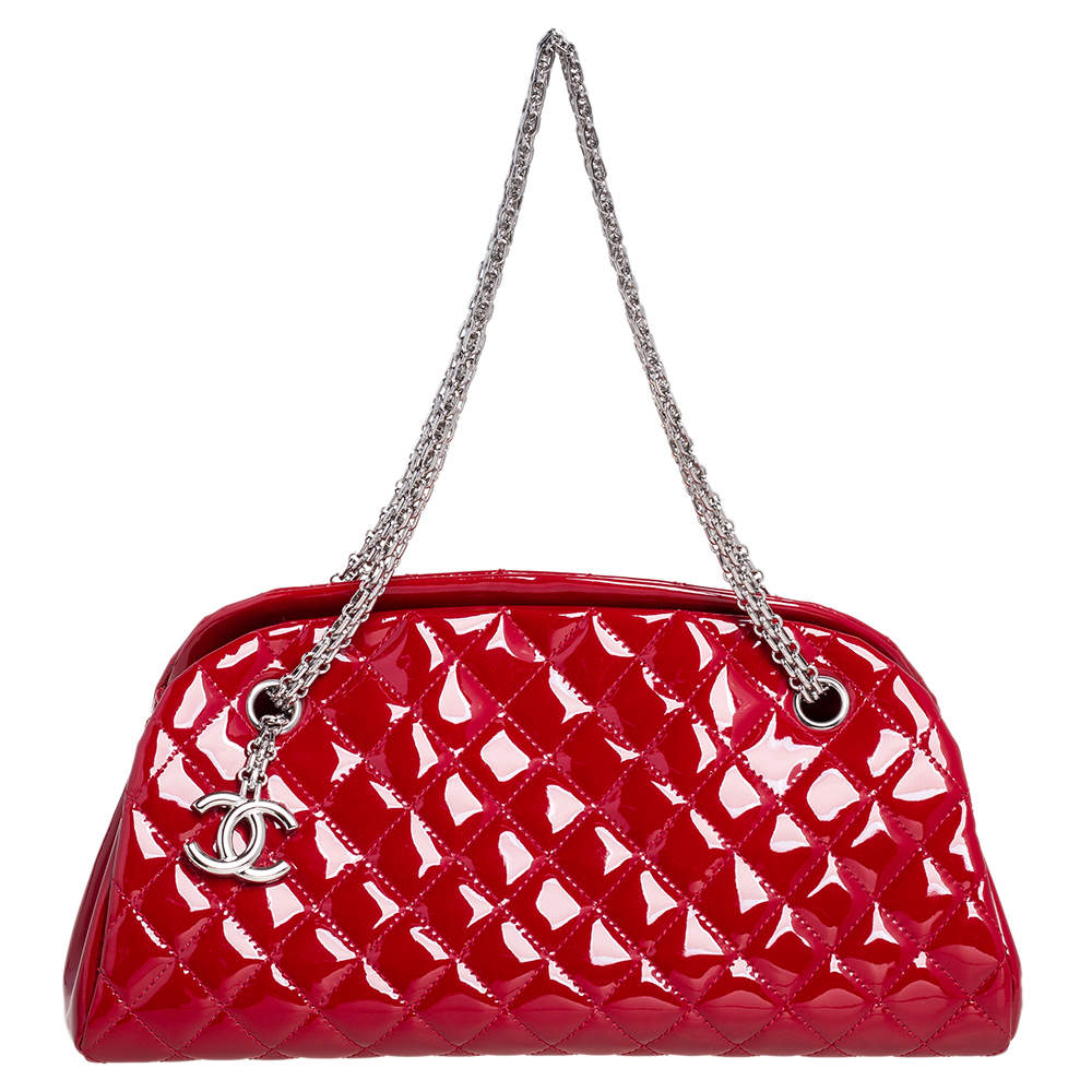 Chanel Red Quilted Patent Leather Medium Just Mademoiselle Bowling Bag