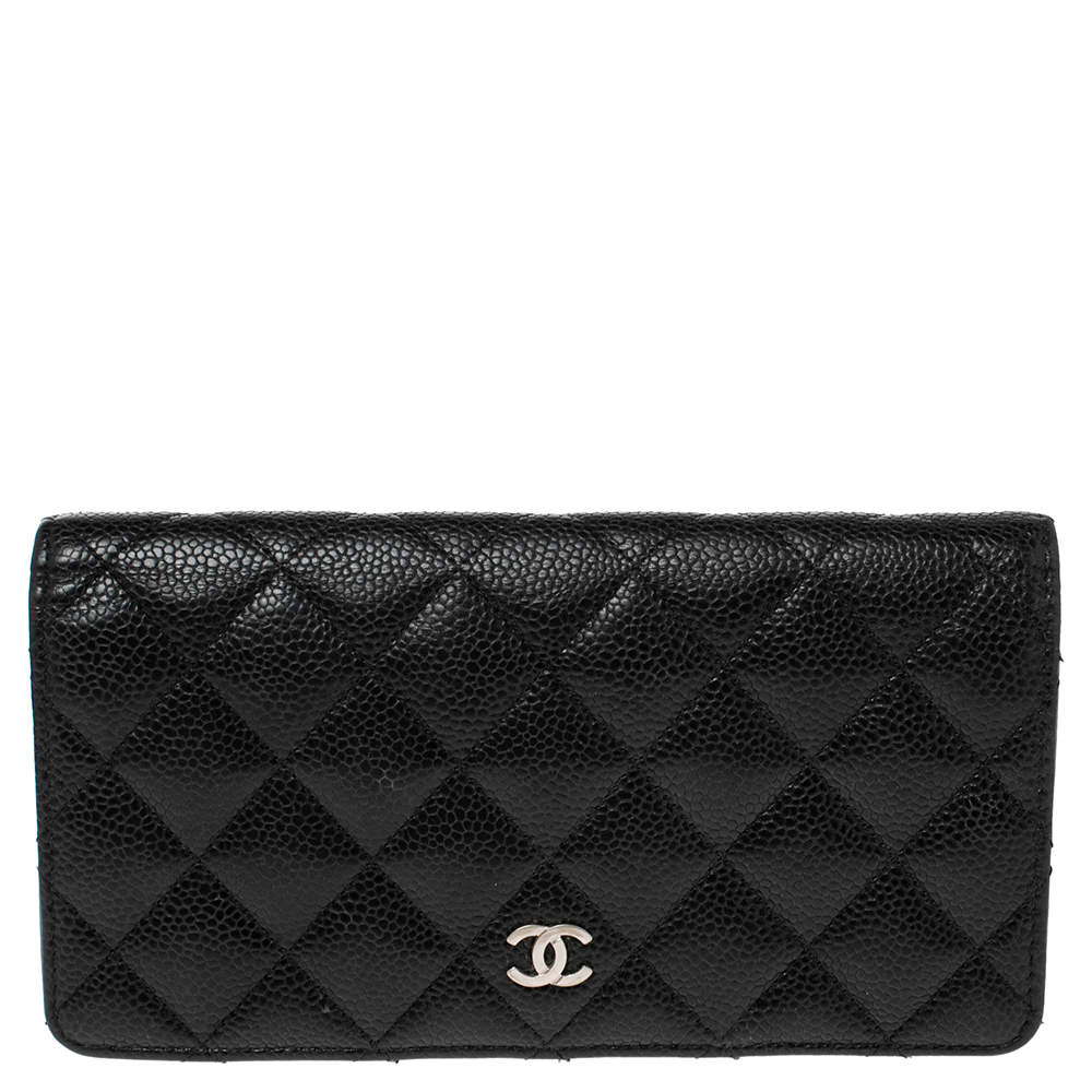 Chanel Black Quilted Caviar Leather L Yen Continental Wallet