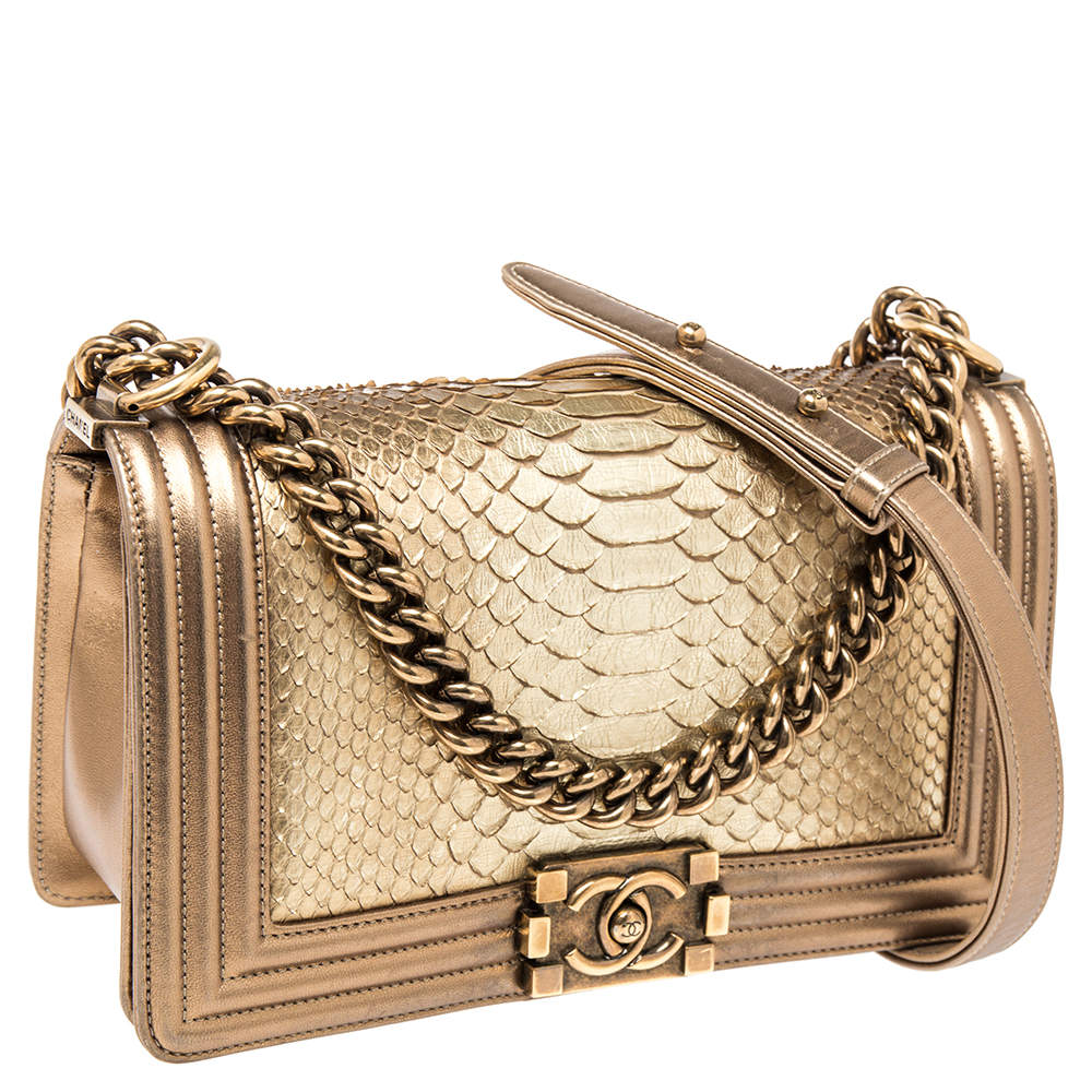 CHANEL Small Boy CC Chain Leather Shoulder Bag Metallic Gold