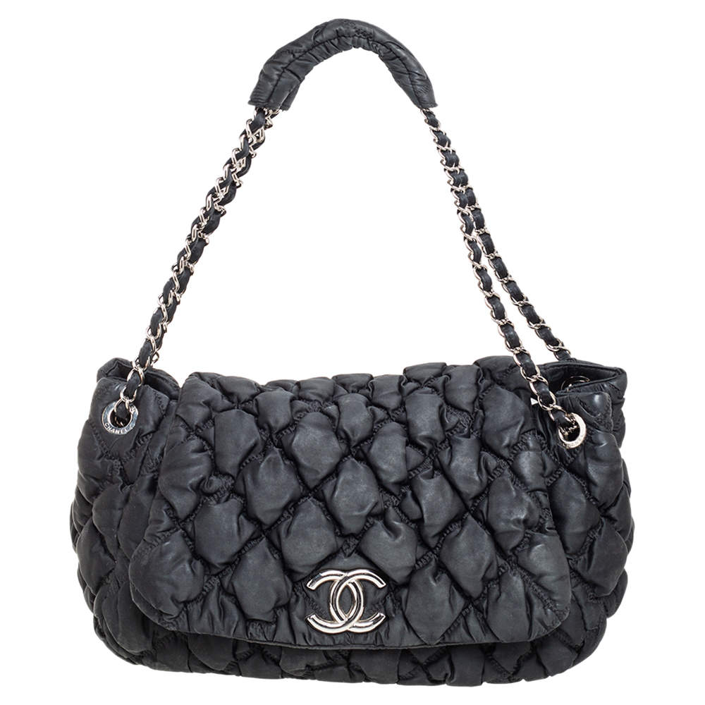 Pre Owned Chanel Black Bubble Quilted Nylon Accordion Shoulder Bag