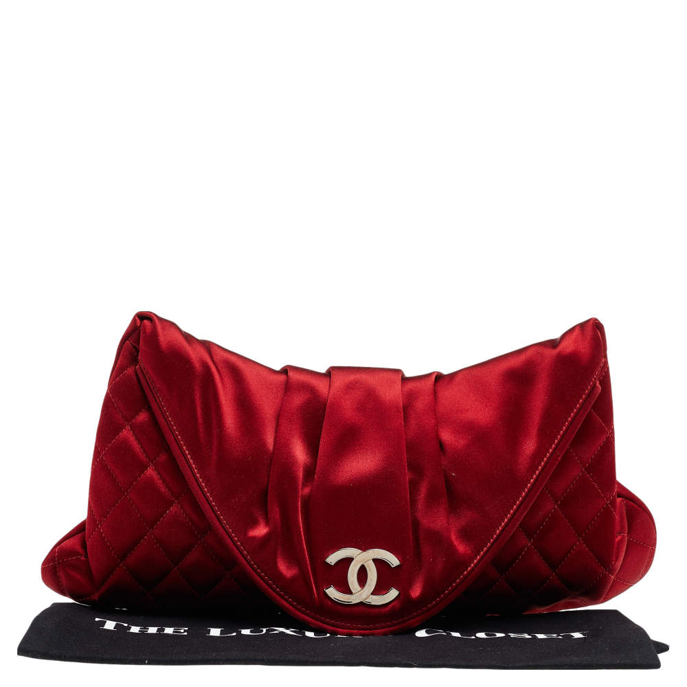 Chanel Red Quilted Satin Half Moon Clutch