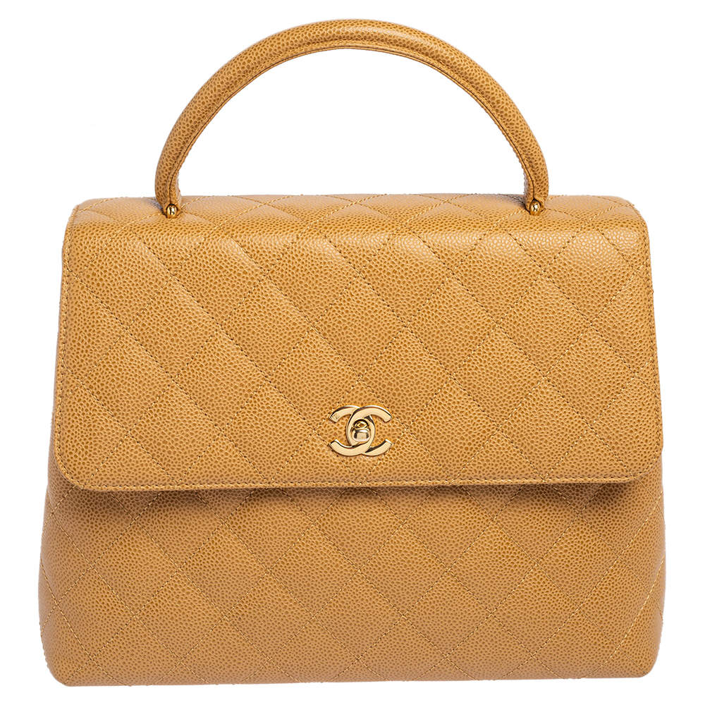 Pre Owned Chanel Beige Quilted Caviar Leather Vintage Kelly Bag