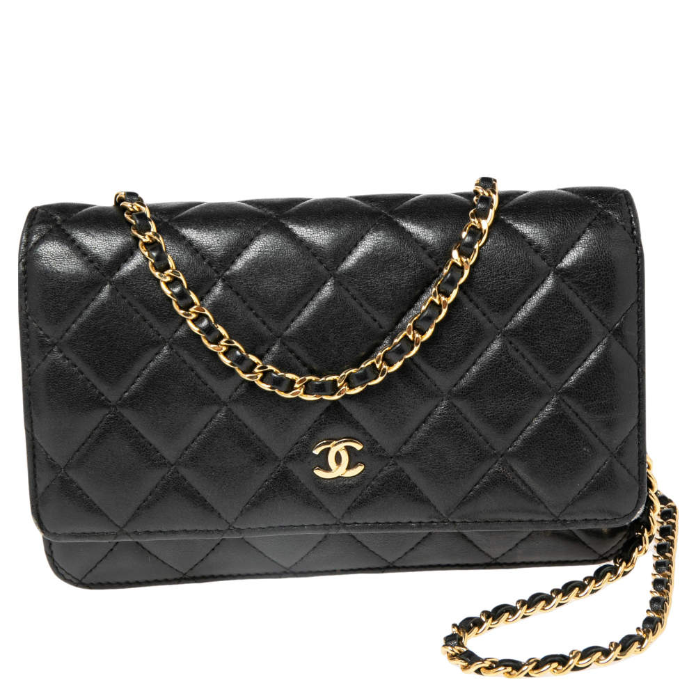 Chanel Black Quilted Leather Wallet On Chain