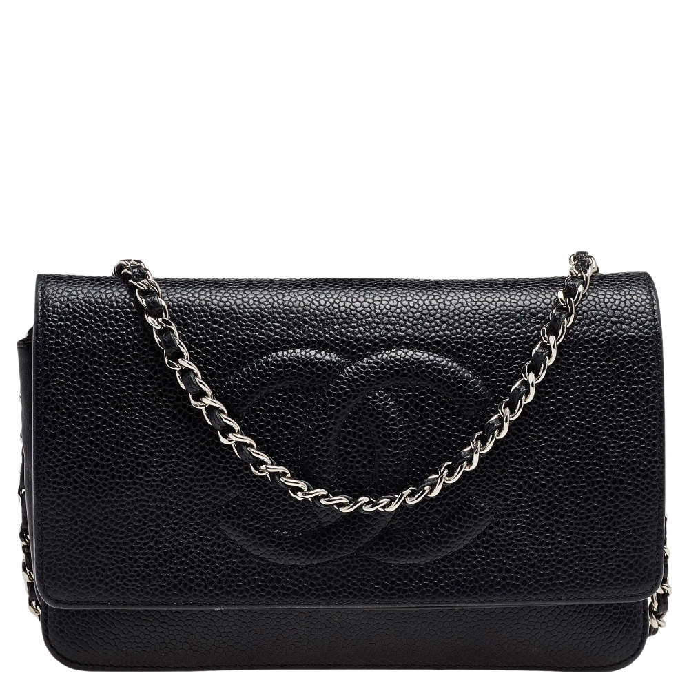 Chanel Black Caviar Leather Timeless Wallet On Chain