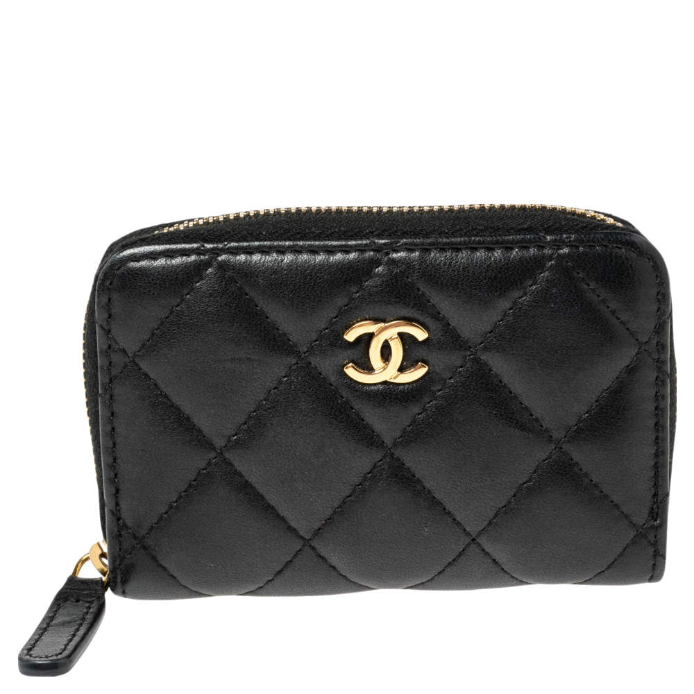 مملوكة مسبقًا Chanel Black Quilted Leather Zipped Coin Pouch