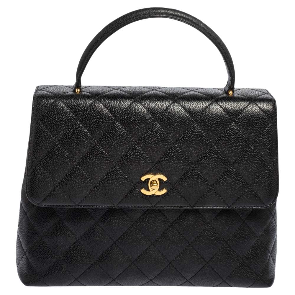 Pre Owned Chanel Black Quilted Caviar Leather Jumbo Vintage Kelly Bag