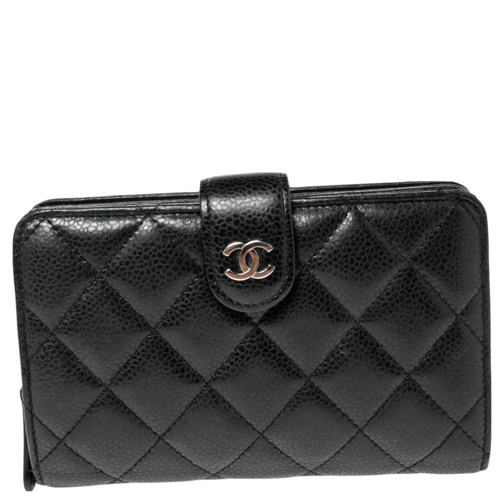 Chanel Black Quilted Caviar Leather L-Zip Pocket Wallet