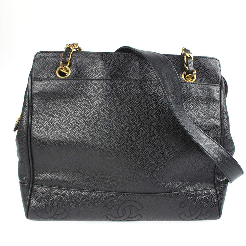 Chanel Black Caviar Leather CC Tote Bag 