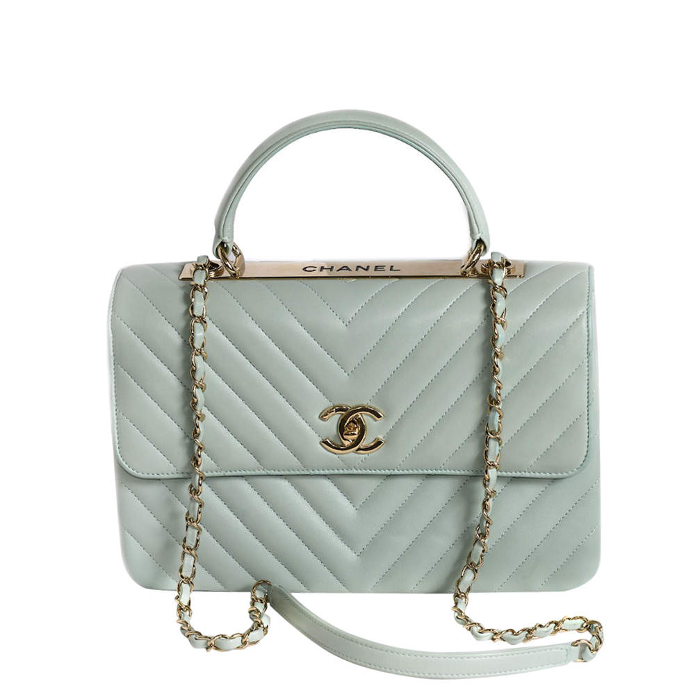 Pre Owned Chanel Blue Leather Chevron Trendy CC Flap Bag