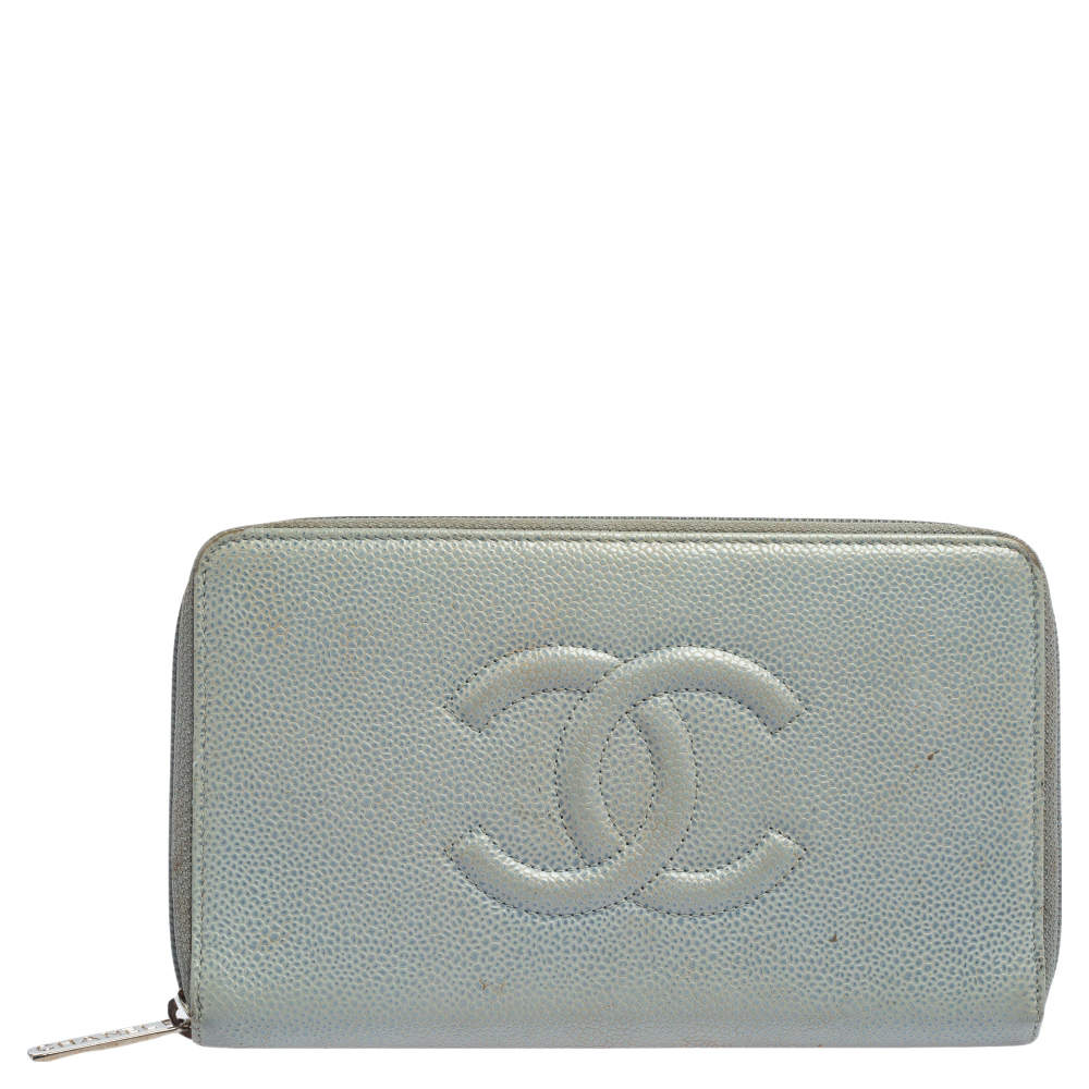 CHANEL Caviar Leather Zip Around Small Wallet - Blue NWT