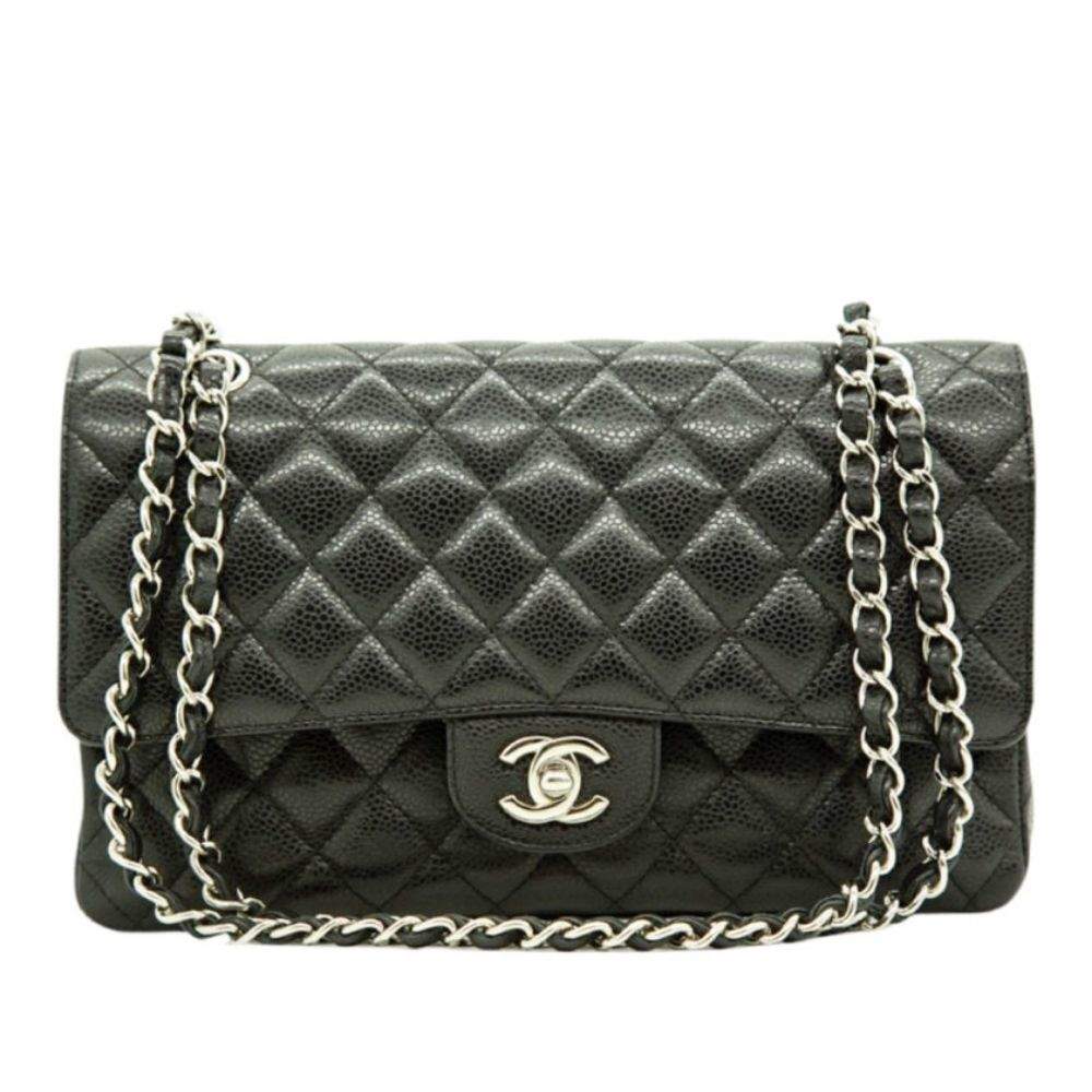 Pre Owned Chanel Black Leather Medium Classic Double Flap Bag