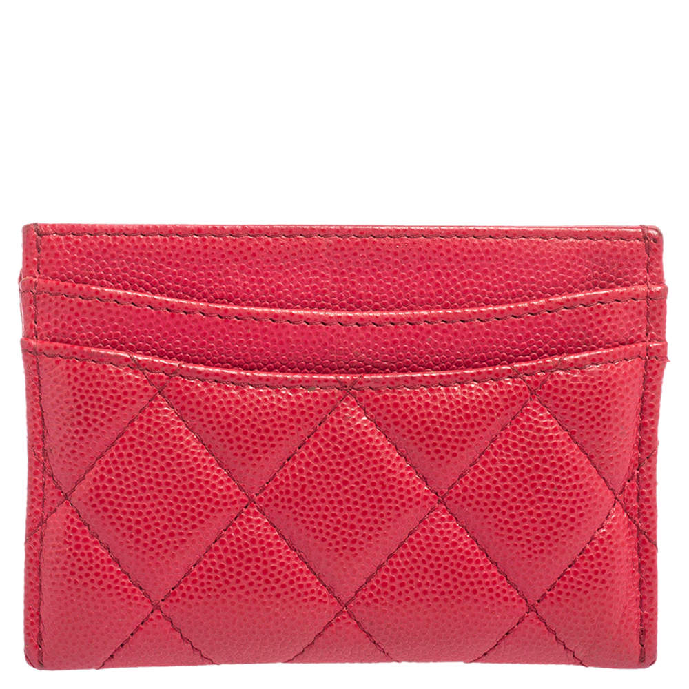 Chanel Pink Quilted Caviar Leather Classic Card Holder