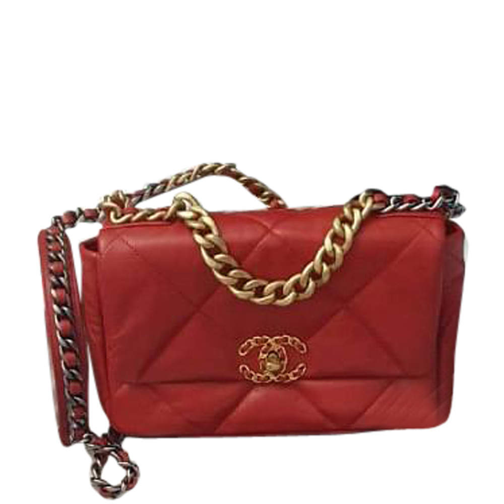 Chanel Red Quilted Leather 19 Flap Bag