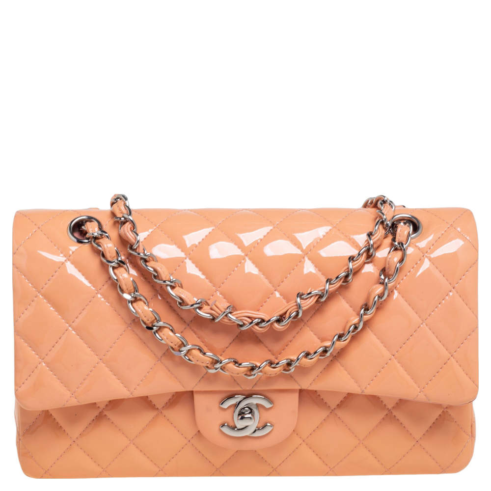 CHANEL Patent Quilted Jumbo Double Flap Orange 1239098