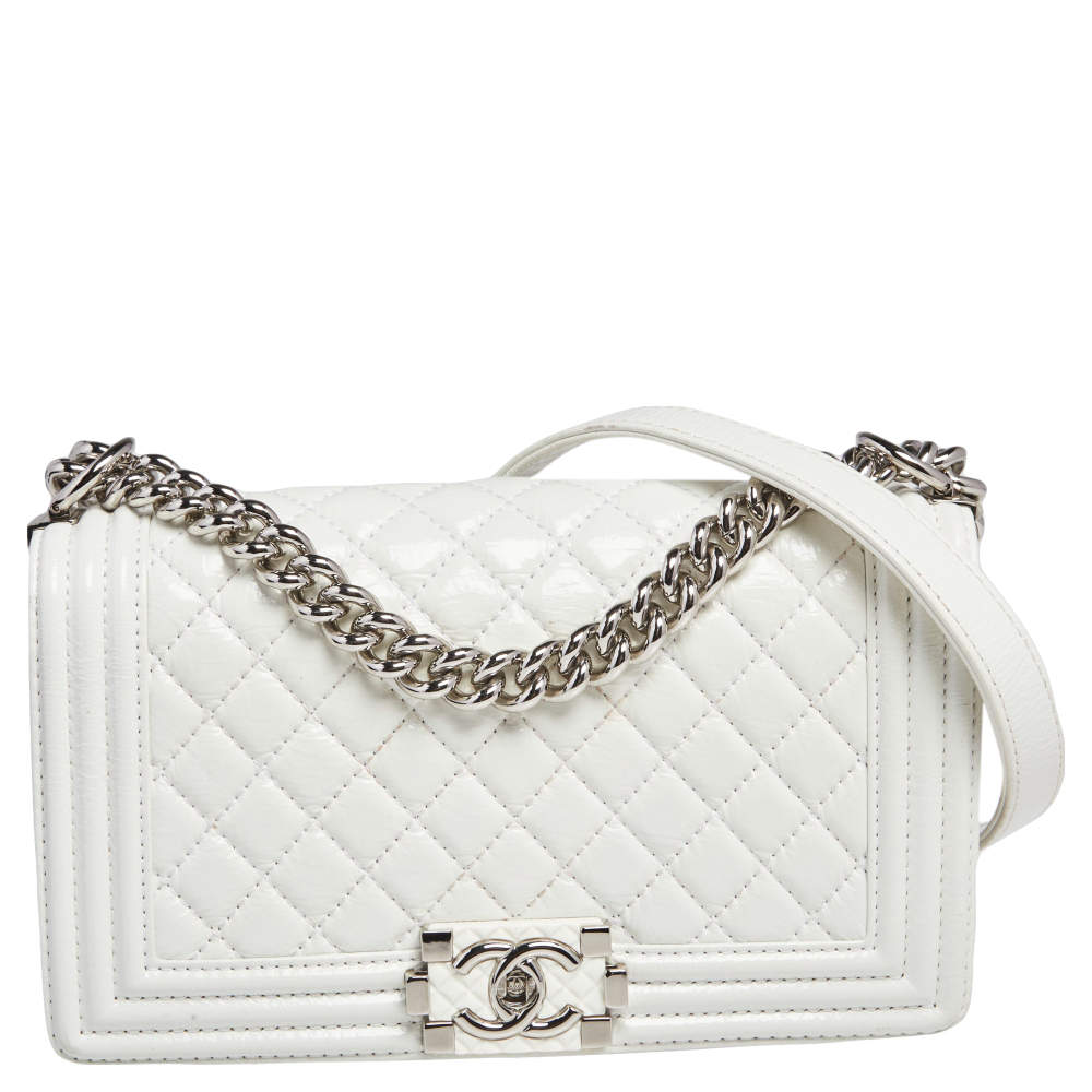White Chanel Medium Quilted Boy Flap Bag 