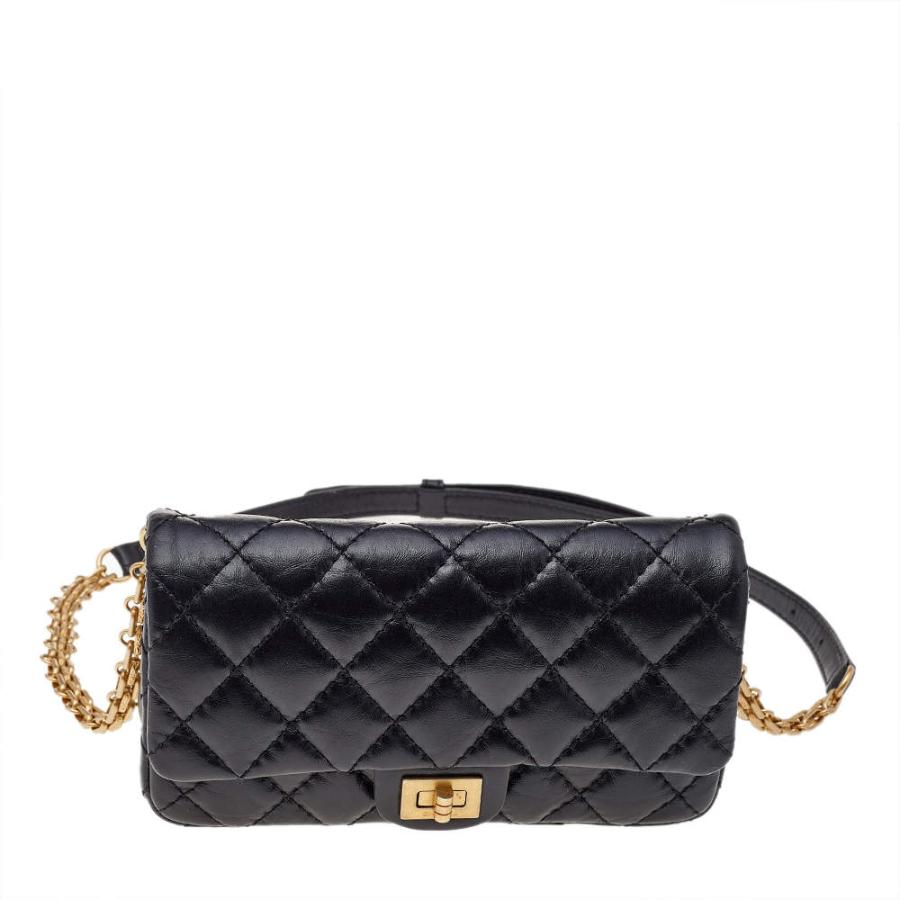 Pre Owned Chanel Black Quilted Leather Reissue Waist Bag
