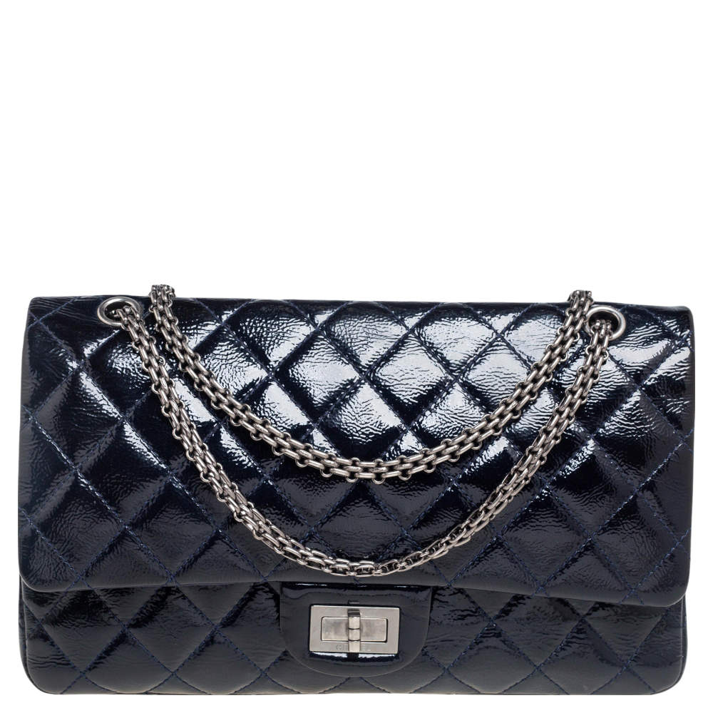 Chanel Navy Blue Quilted Patent Leather Reissue 2.55 Classic 227 Flap ...