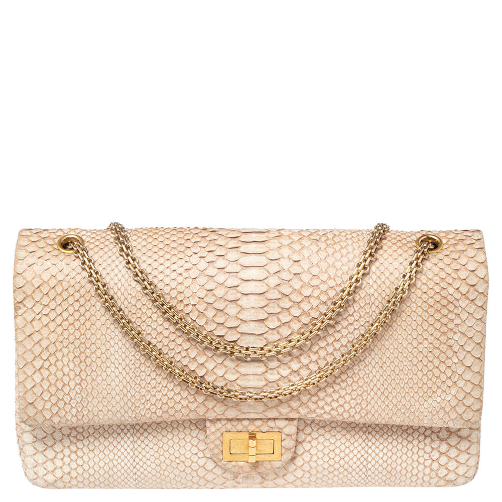 مملوكة مسبقًا Chanel Beige Python Reissue 2.55 Classic 228 Flap Bag