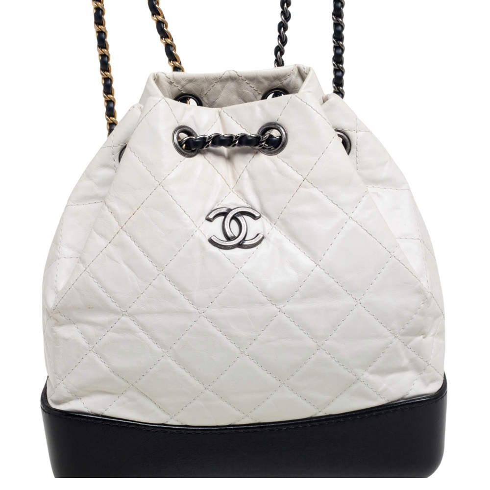 Chanel White/Black Quilted Aged Leather Gabrielle Backpack