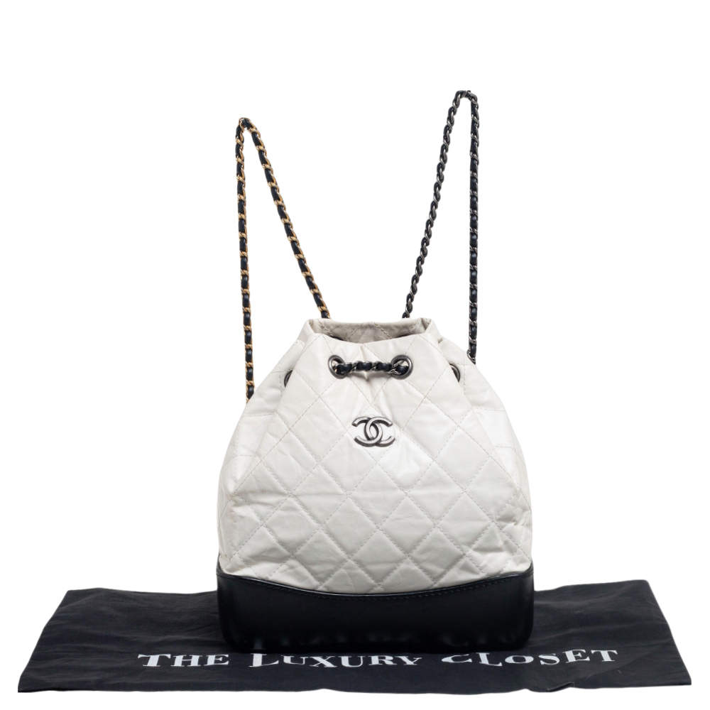 Chanel White/Black Aged Quilted Leather Small Gabrielle Backpack at 1stDibs   white chanel backpack, chanel gabrielle bag white and black, chanel white  backpack