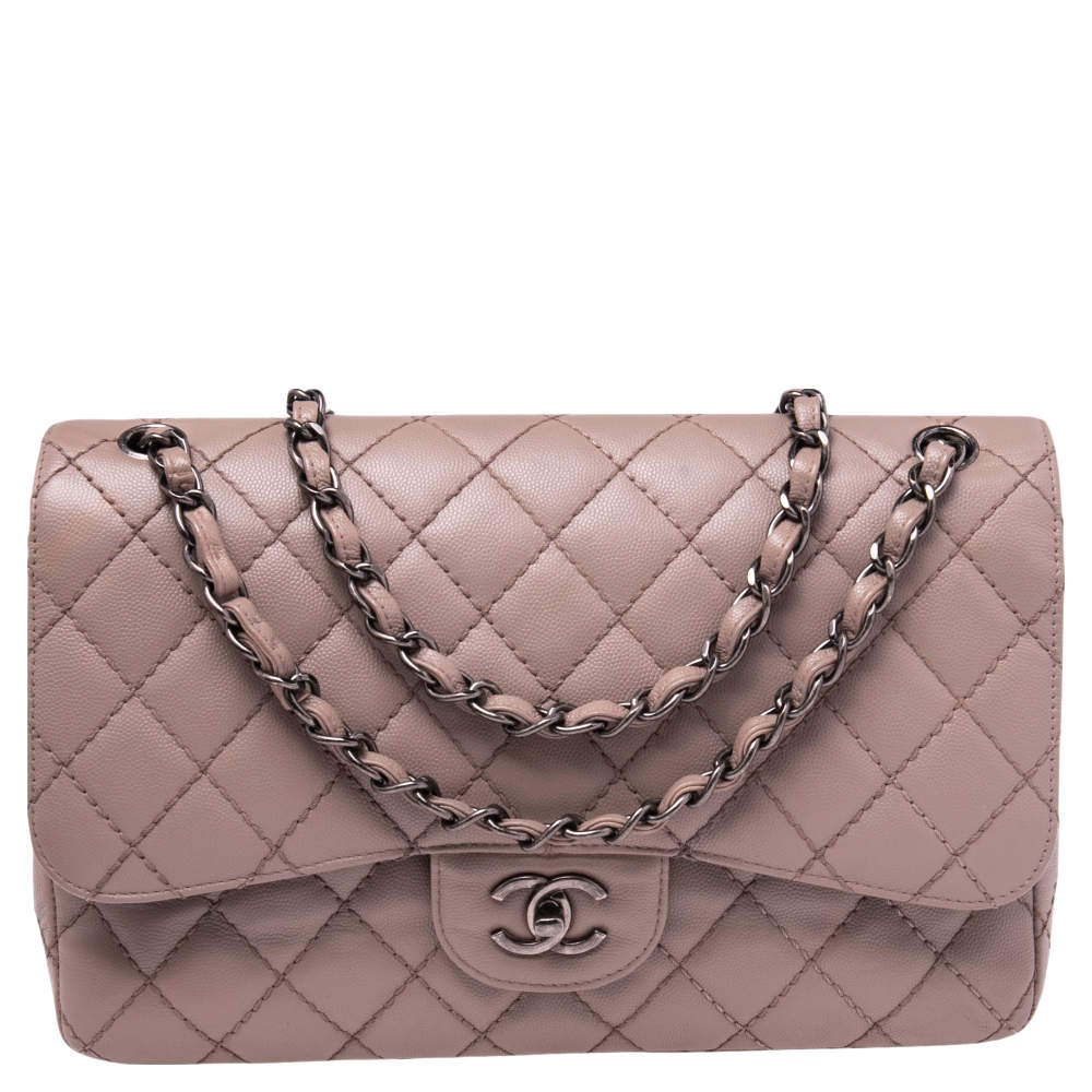 Pre Owned حقيبة شانيل كلاسيك جامبو جلد كافيار مبطن أسود بقلاب مزدوج