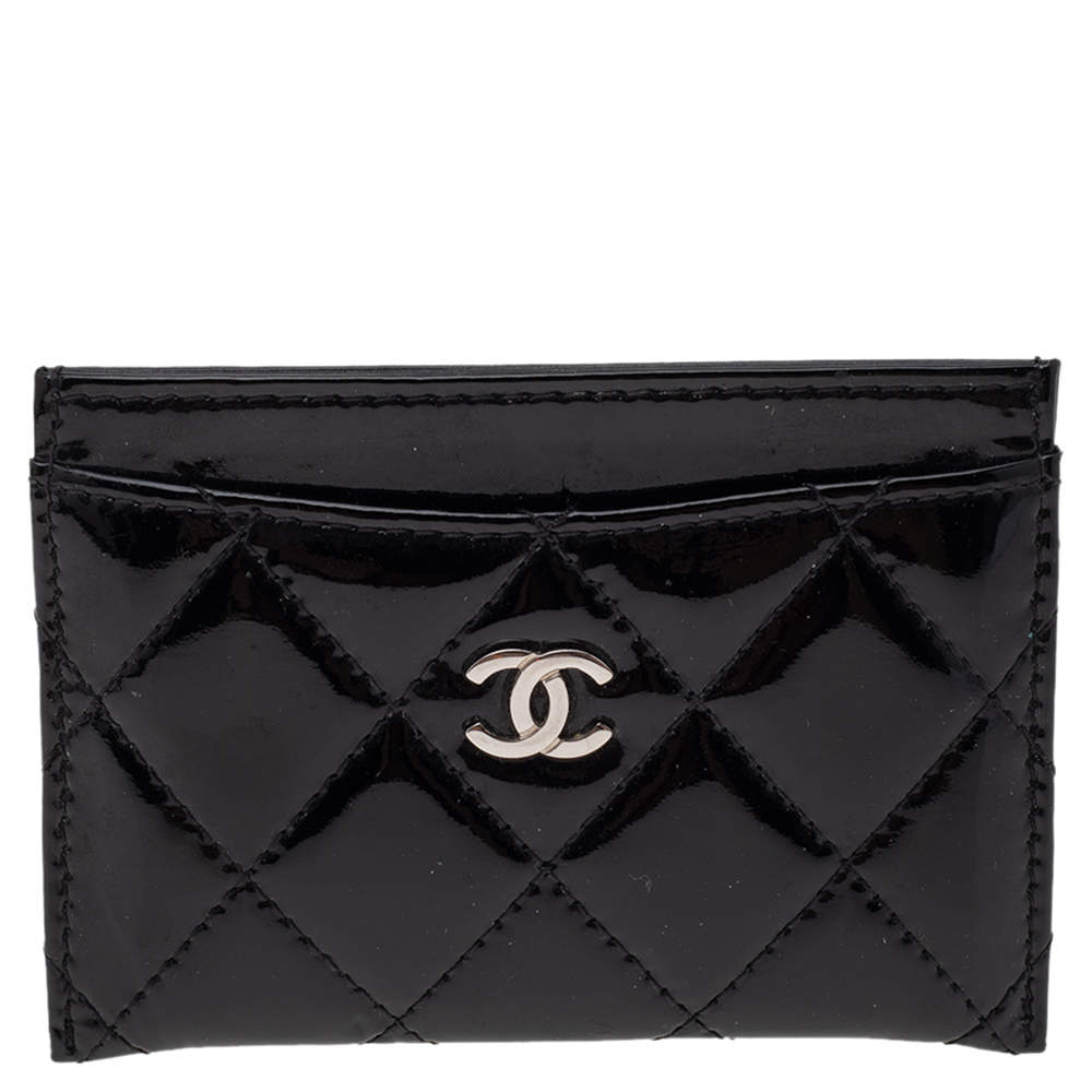 Chanel Black Quilted Patent Leather Classic Card Holder