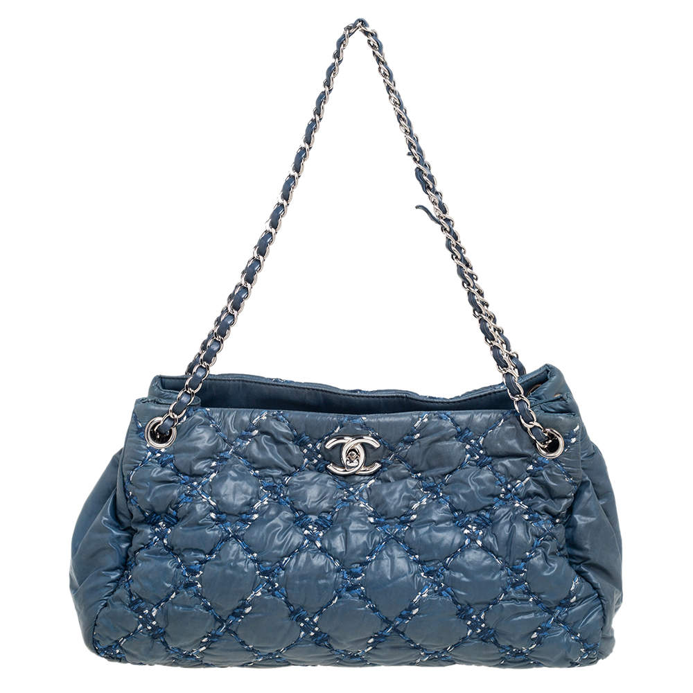 CHANEL, Bags, Chanel Blue Tweed On Stitch Shoulder Bag