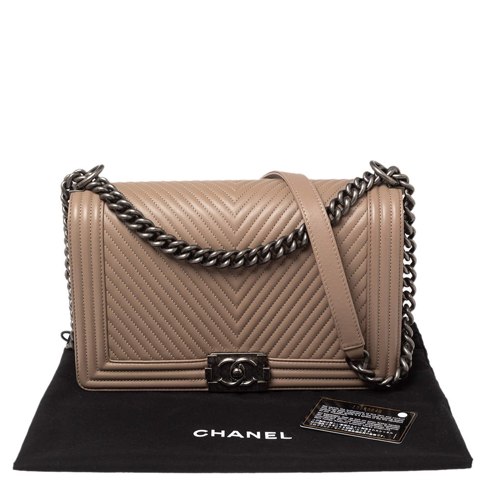 Chanel Dark Beige Chevron Leather New Medium Boy Flap Bag Chanel
