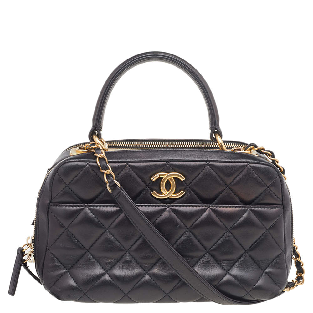 CHANEL Trendy CC Bowling Quilted Leather Shoulder Bag Beige
