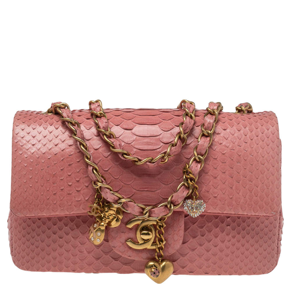 Chanel Pink Python Small Valentine Classic Single Flap Bag Chanel