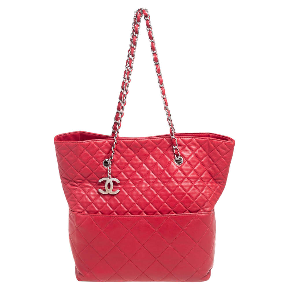 Pre Owned Chanel Red Quilted Leather In The Business North South Tote