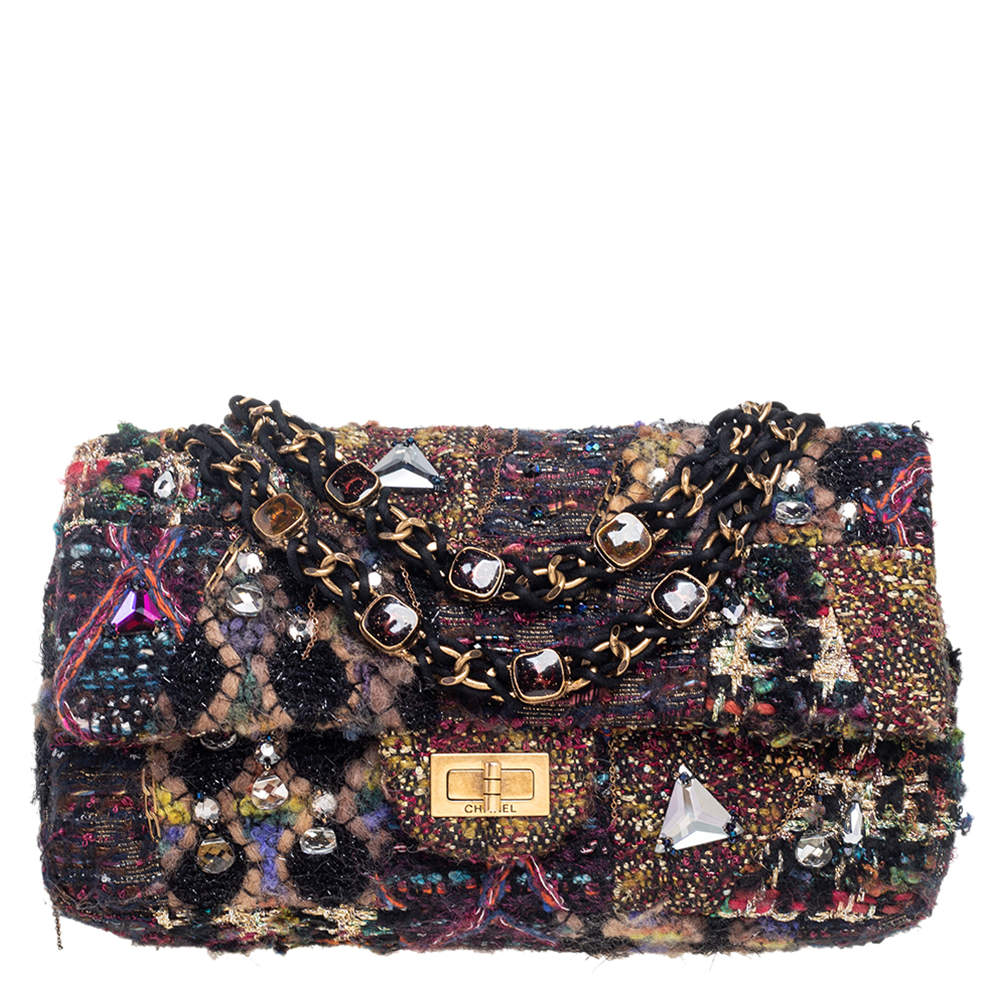 Pre Owned Chanel Multicolor Tweed Embellished Limited Edition Paris Byzance Reissue 2.55 Classic 225 Flap Bag